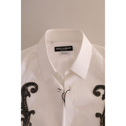 Dolce & Gabbana White Tuxedo Slim Fit Baroque Shirt