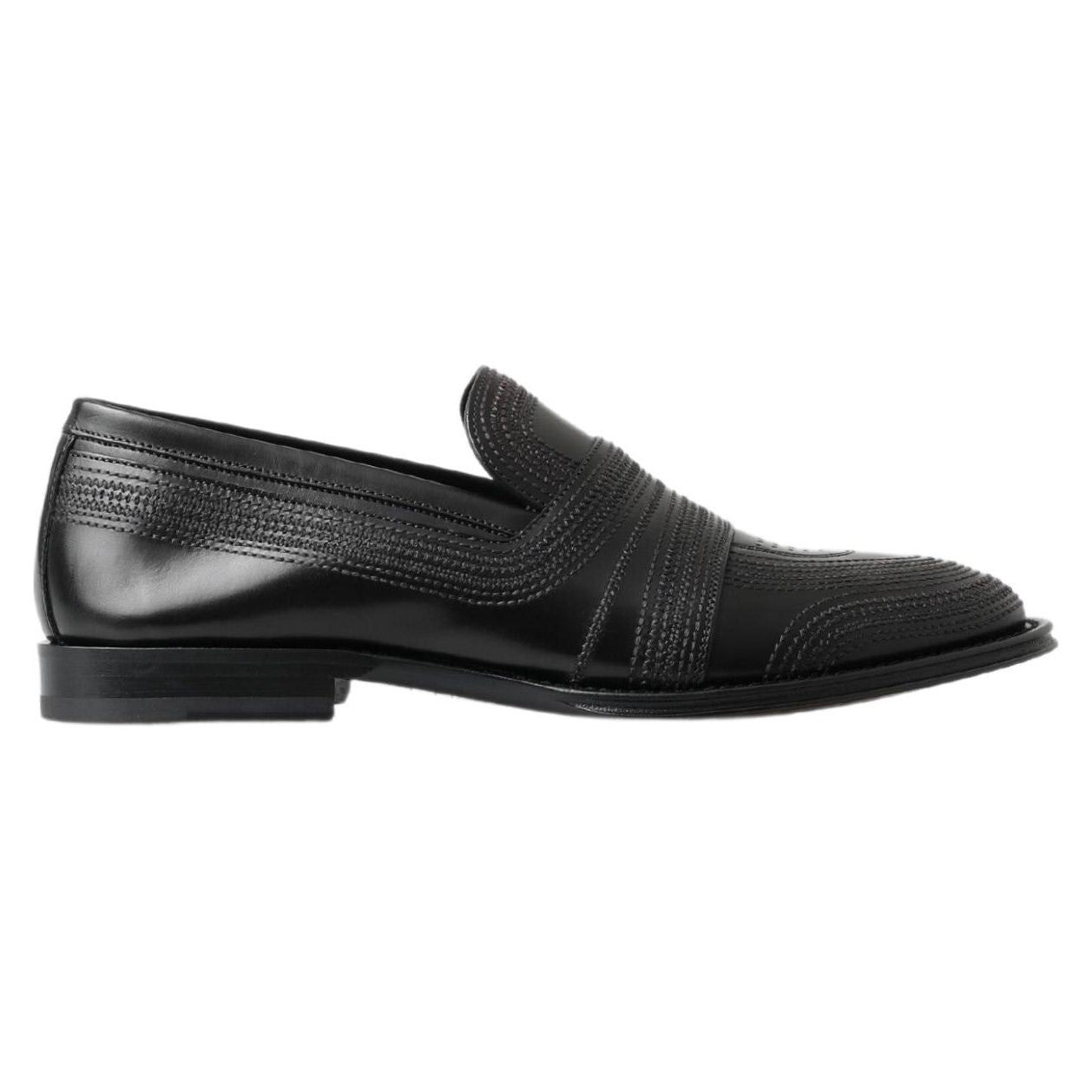 Dolce & Gabbana Black Leather Slipper Loafers Stitched Shoes