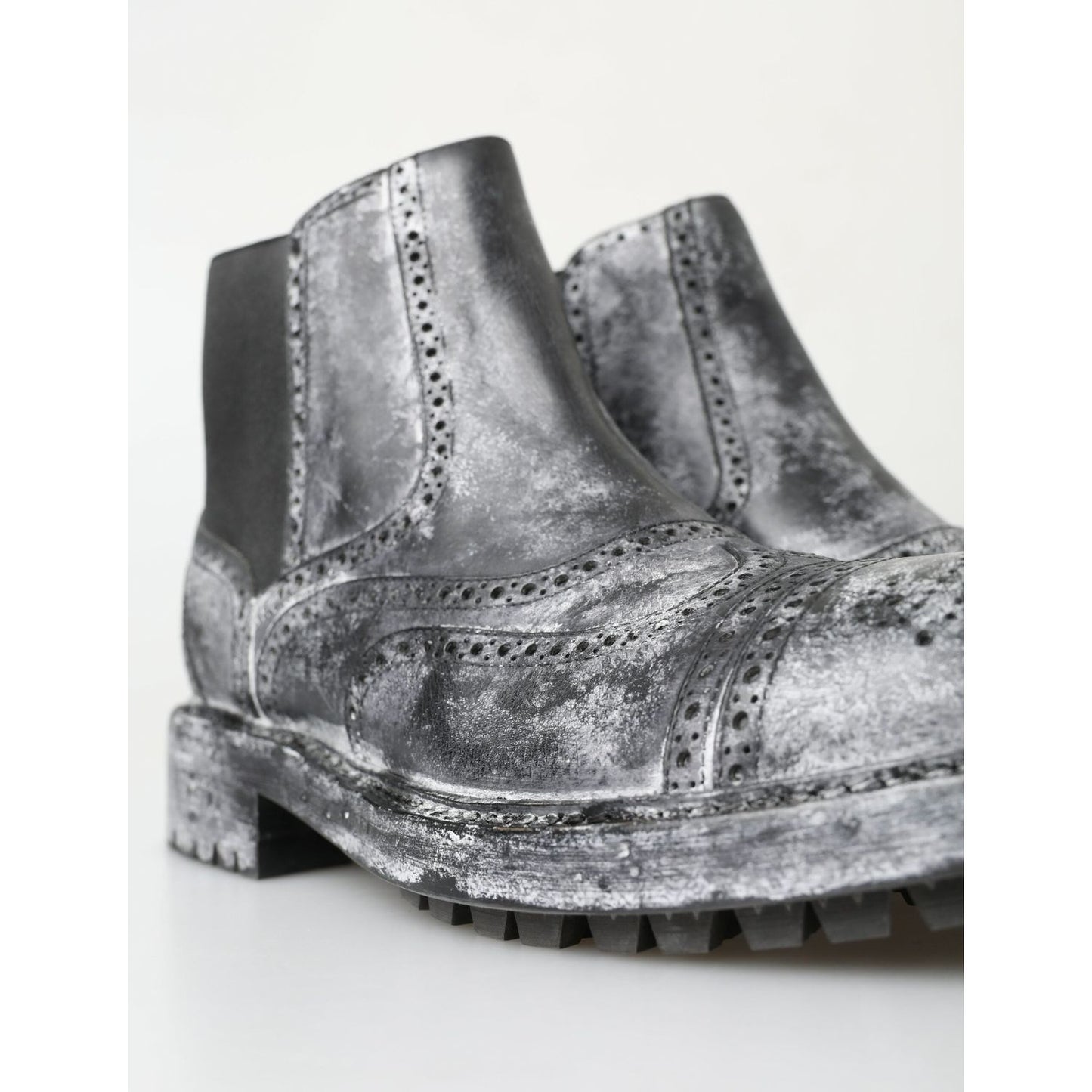 Dolce & Gabbana Black Gray Leather Ankle Boots