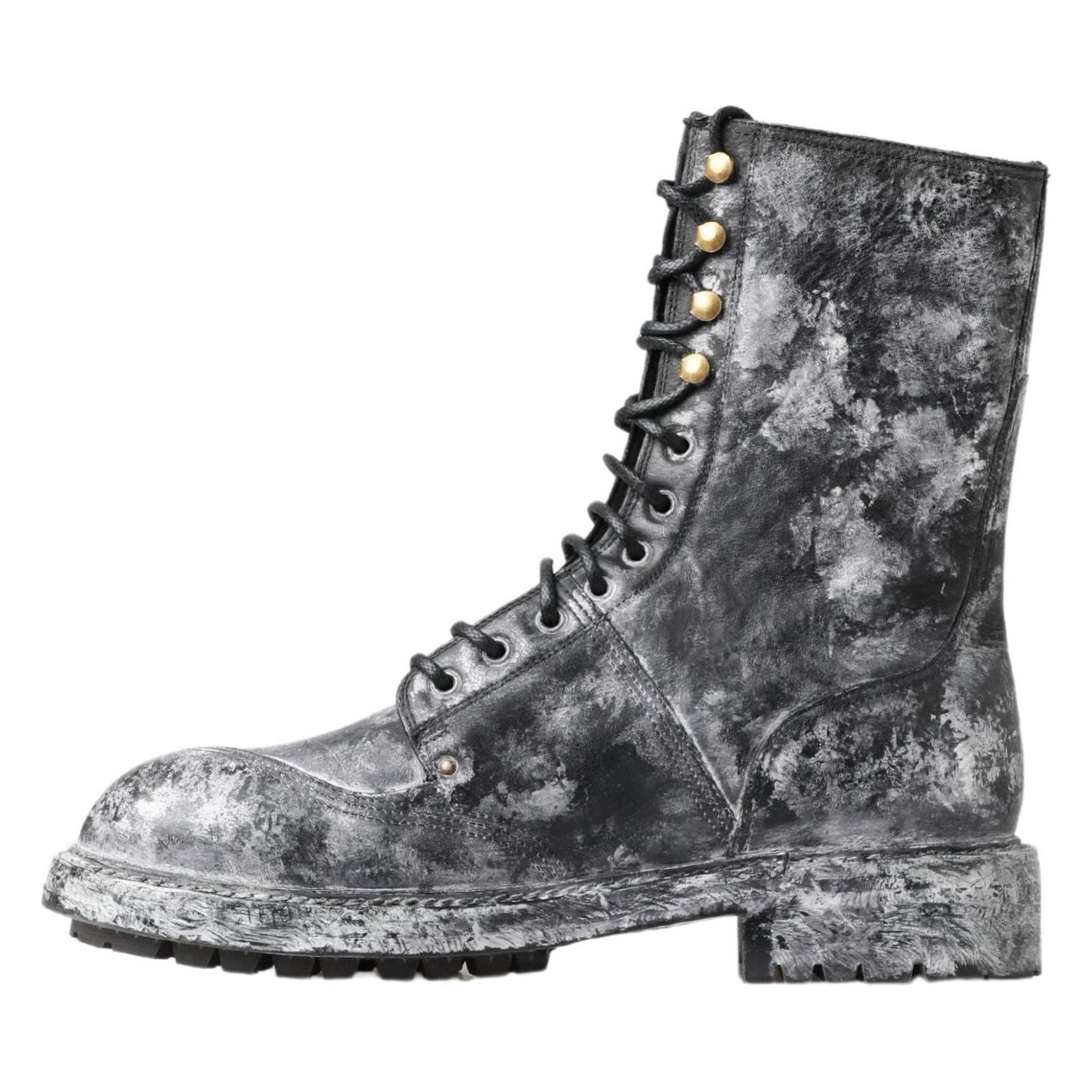 Dolce & Gabbana Black Gray Leather Mid Calf Boots Shoes