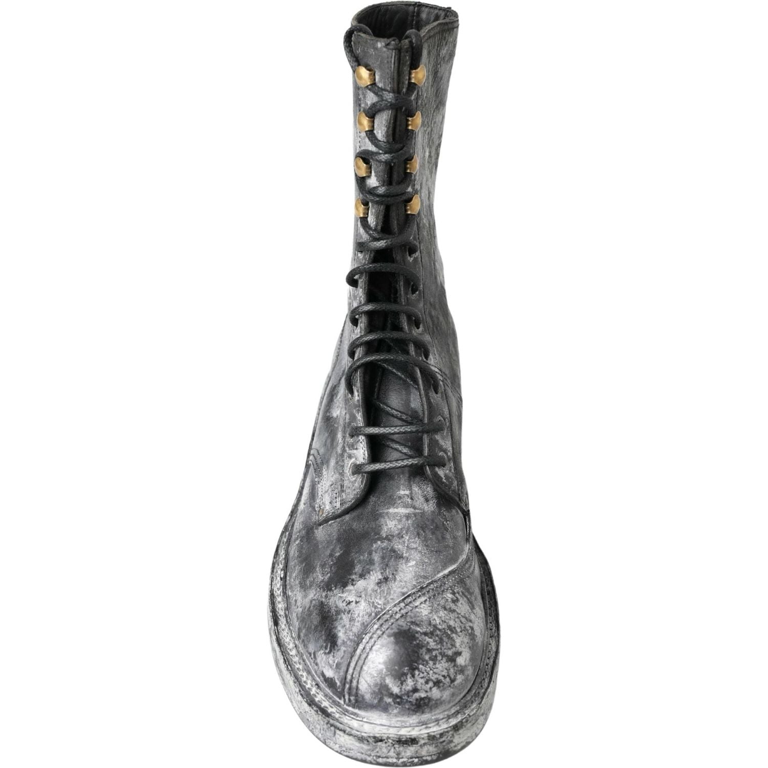 Dolce & Gabbana Black Gray Leather Mid Calf Boots Shoes