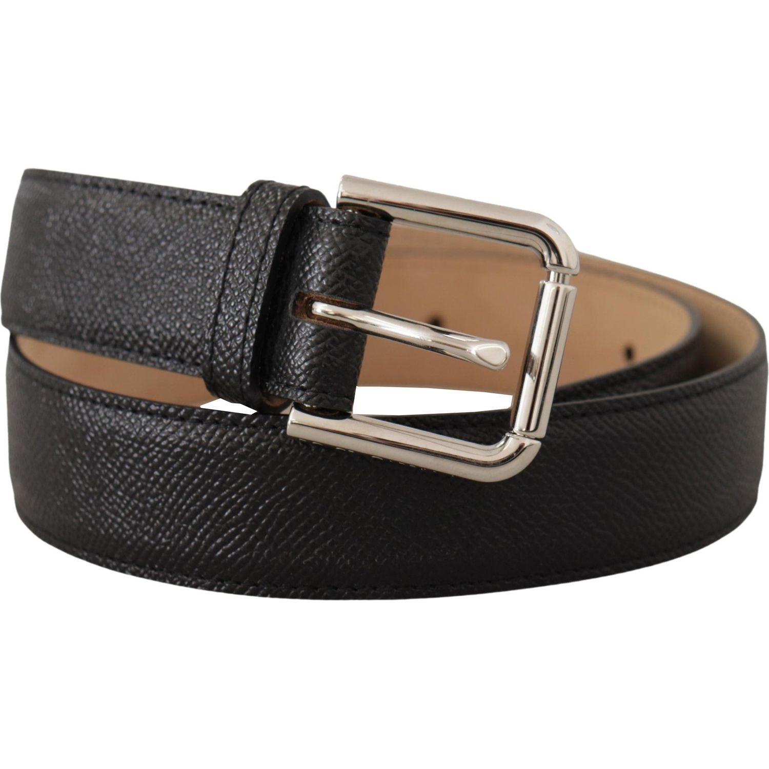 Dolce & Gabbana Black Calf Leather Brown Backend Metal Buckle Belt
