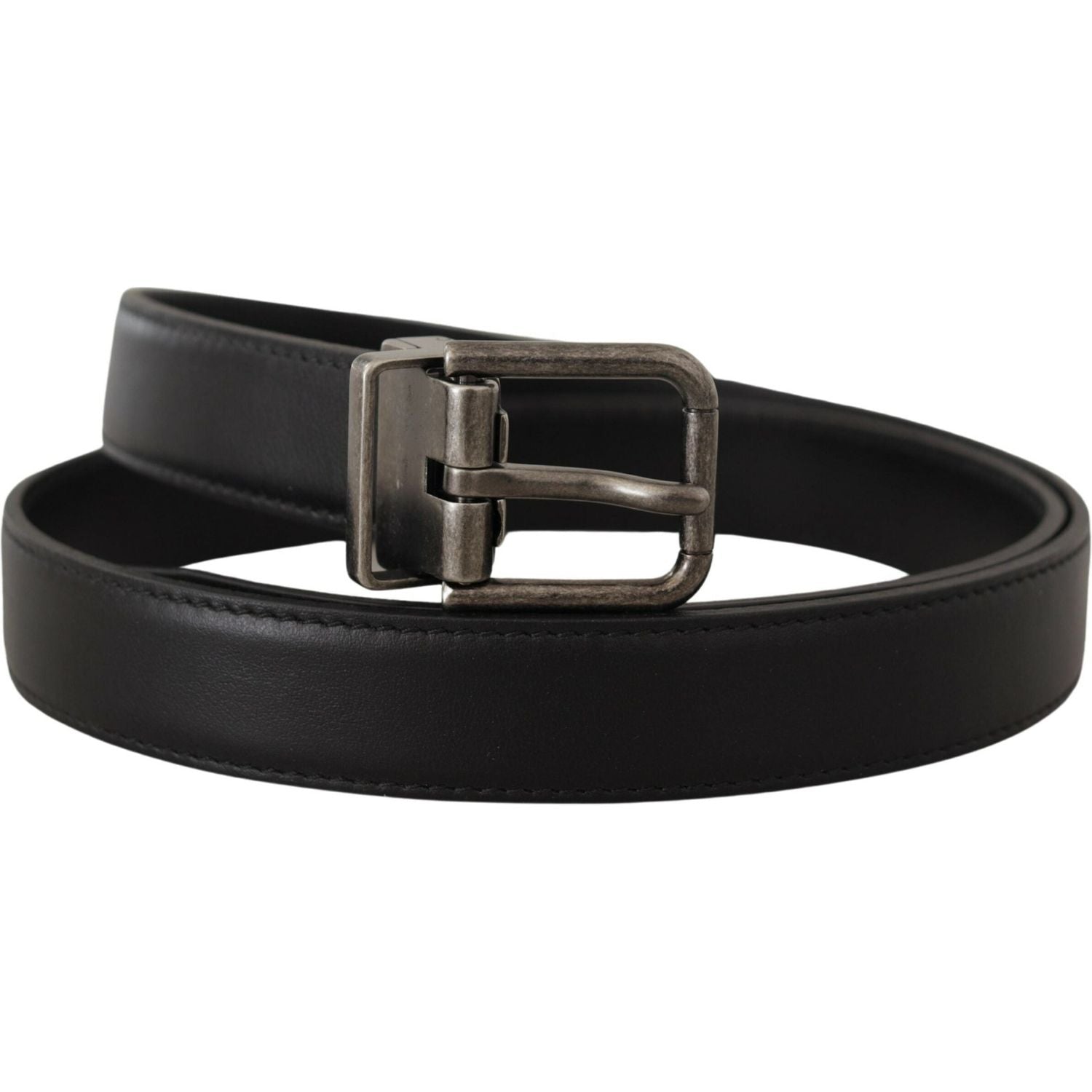 Dolce & Gabbana Black Plain Leather Vintage Logo Metal Buckle Belt