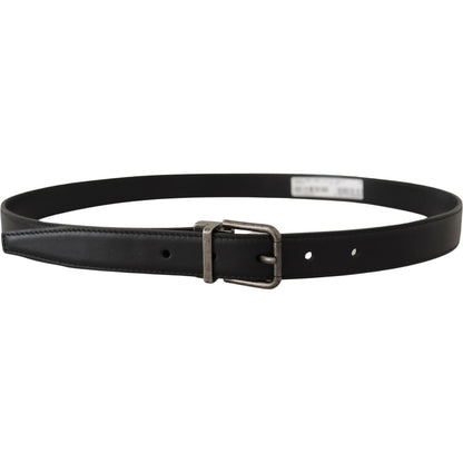 Dolce & Gabbana Black Plain Leather Vintage Logo Metal Buckle Belt