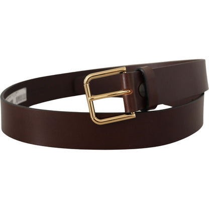 Dolce & Gabbana Brown Plain Calf Leather Gold Tone Buckle Belt