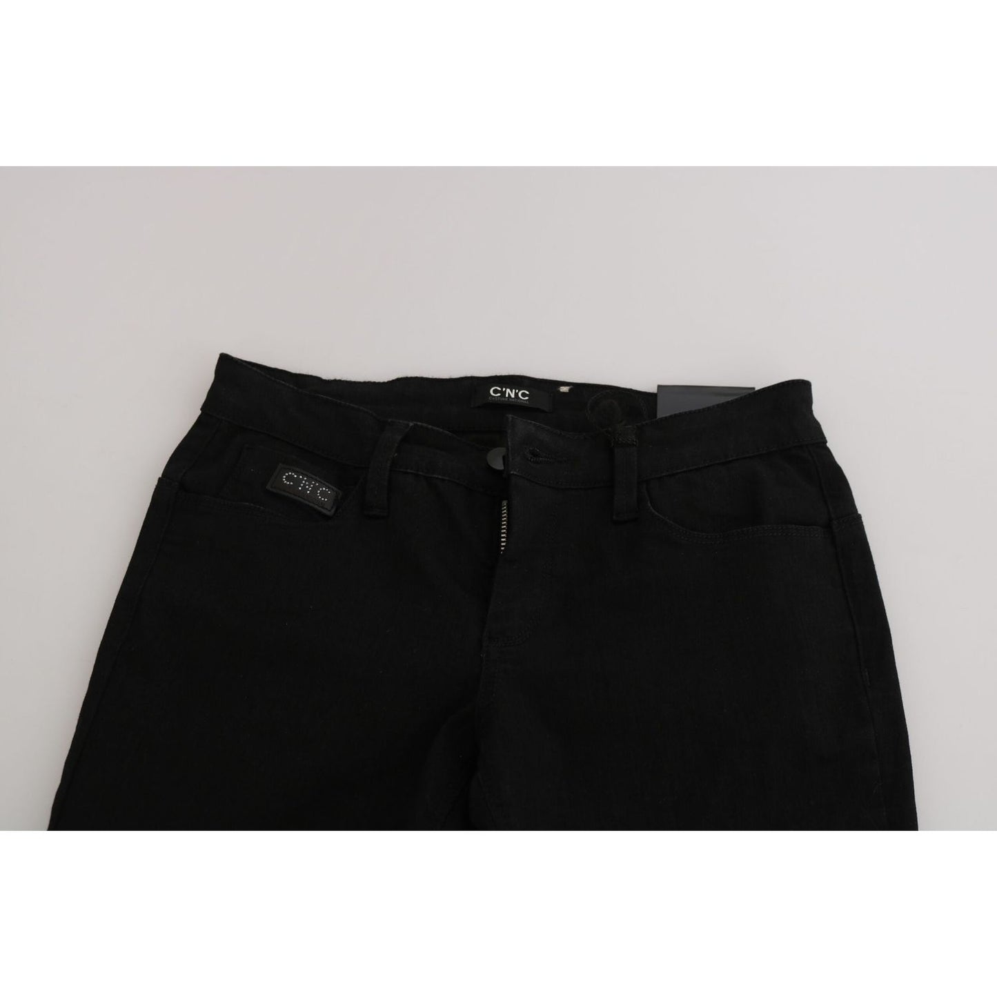 Costume National Black Sequined Mid Waist Slim Fit Denim Jeans