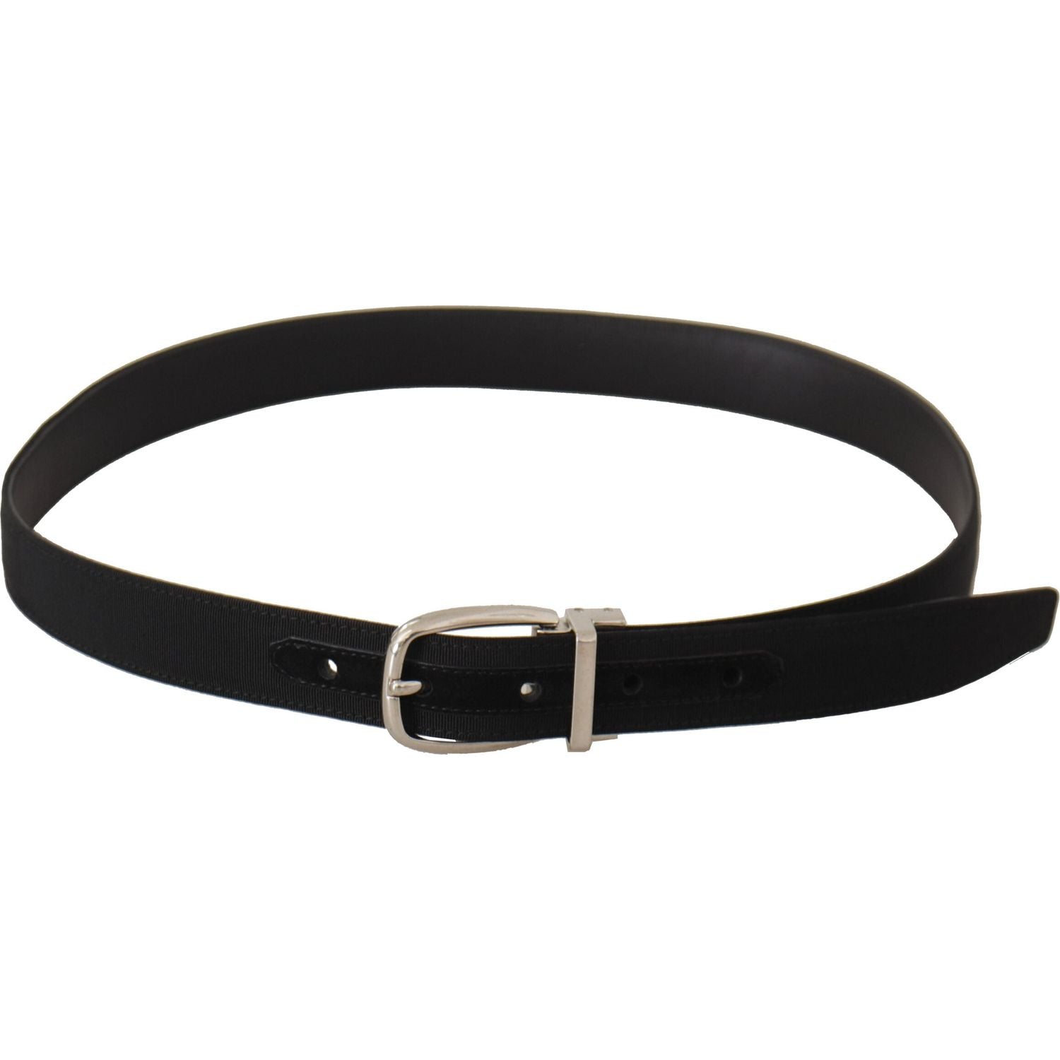 Dolce & Gabbana Belt Black Calf Leather Silver Tone Metal Buckle