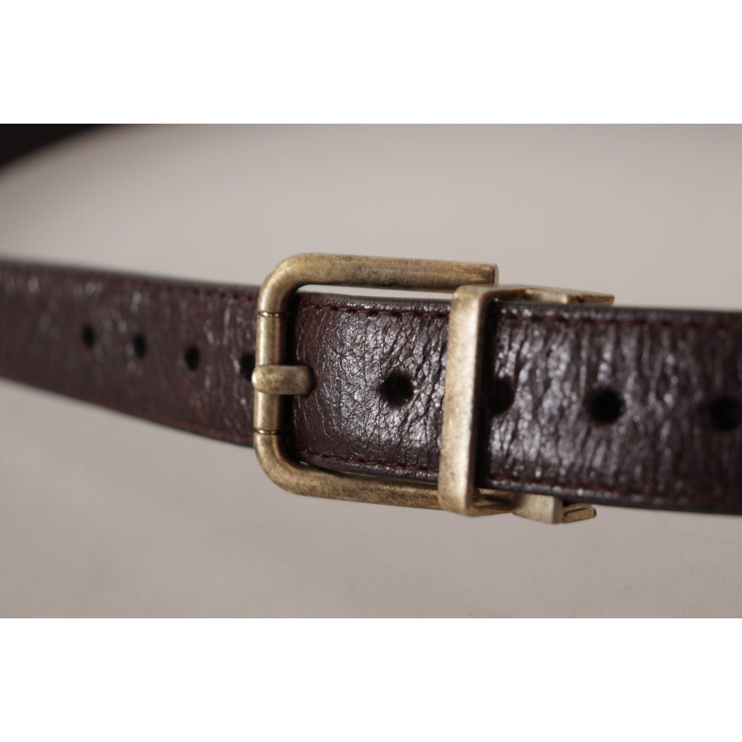 Dolce & Gabbana Brown Calf Leather Vintage Logo Metal Buckle Belt