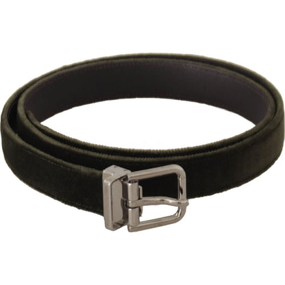 Dolce & Gabbana Green Velvet Silver Tone Metal Buckle Belt
