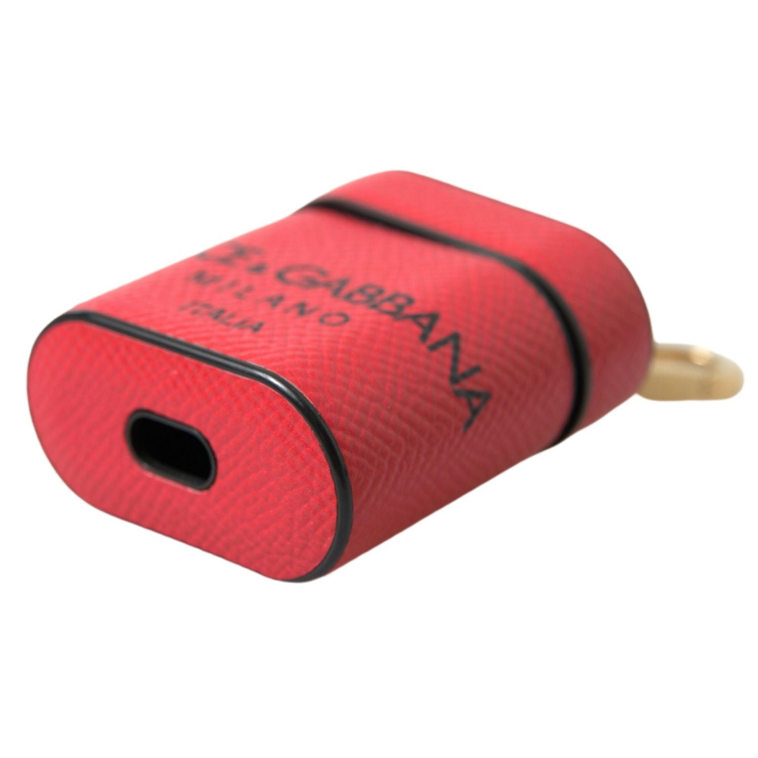 Dolce & Gabbana Red Black Calf Leather Logo Print Strap Airpods Case
