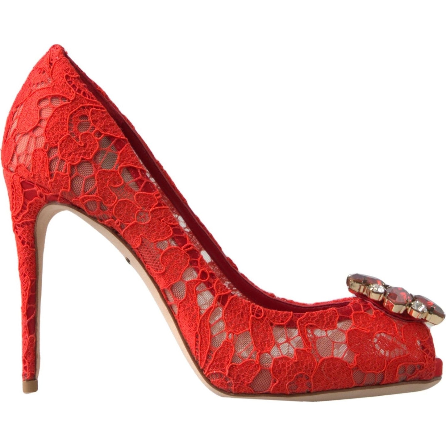 Dolce & Gabbana Red Taormina Lace Crystal Heels Pumps Shoes