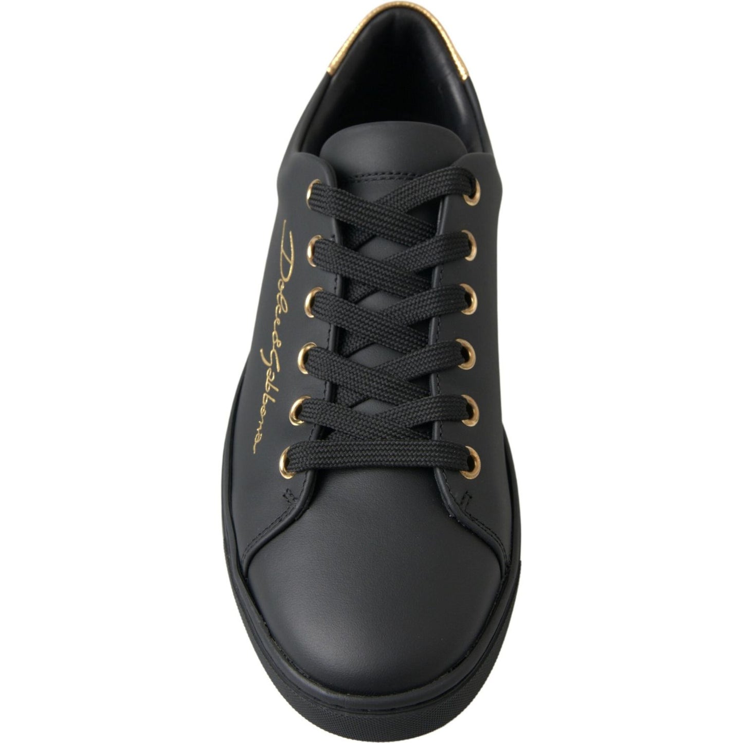 Dolce & Gabbana Black Gold Leather Classic Sneakers Shoes