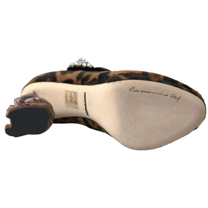 Dolce & Gabbana Black Brown Calf Leopard Heel Mary Jane Pump Shoes