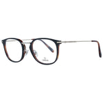 Omega Black Men Glasses Frame, full-rim style with black metal and plastic frame, demo lenses, included branded case.
