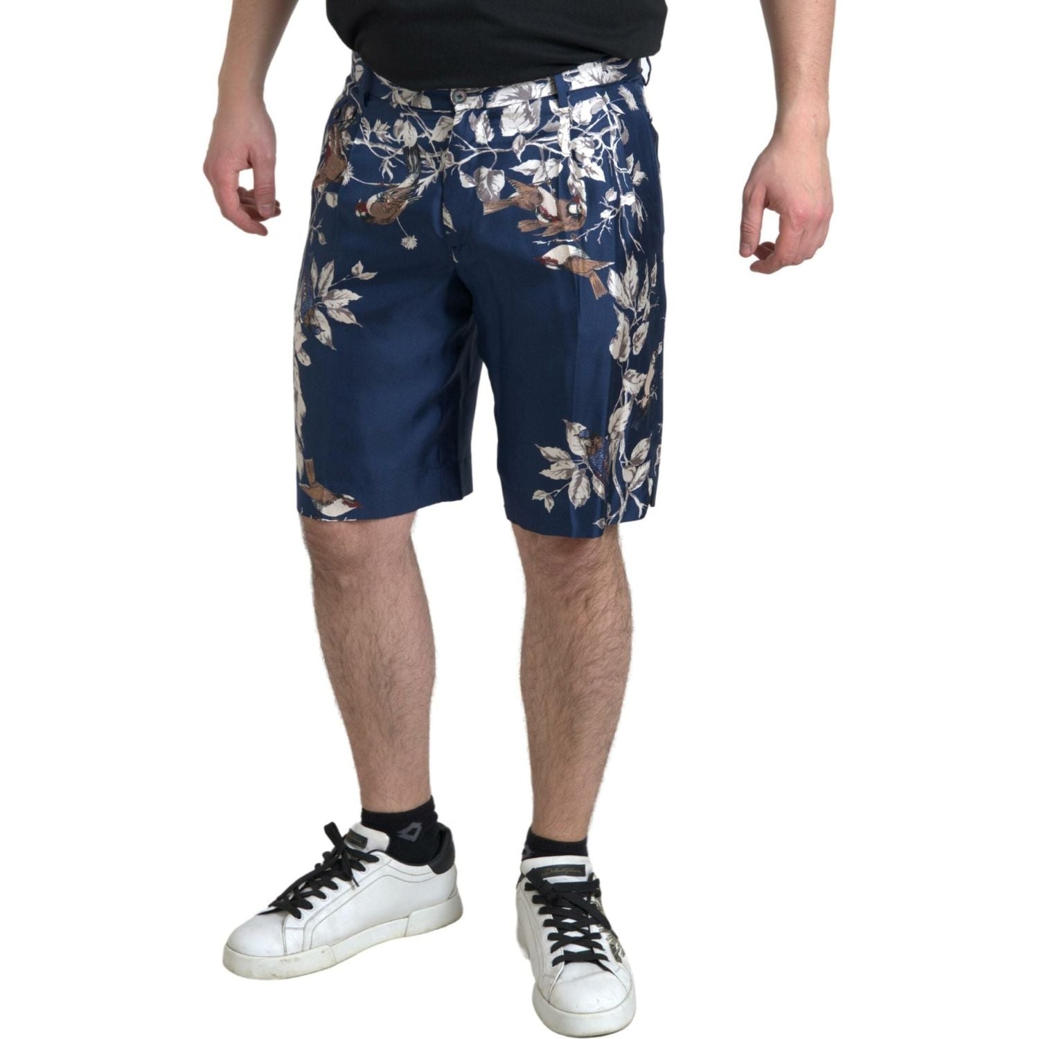 Dolce & Gabbana Blue Floral Print Silk Men Bermuda Shorts