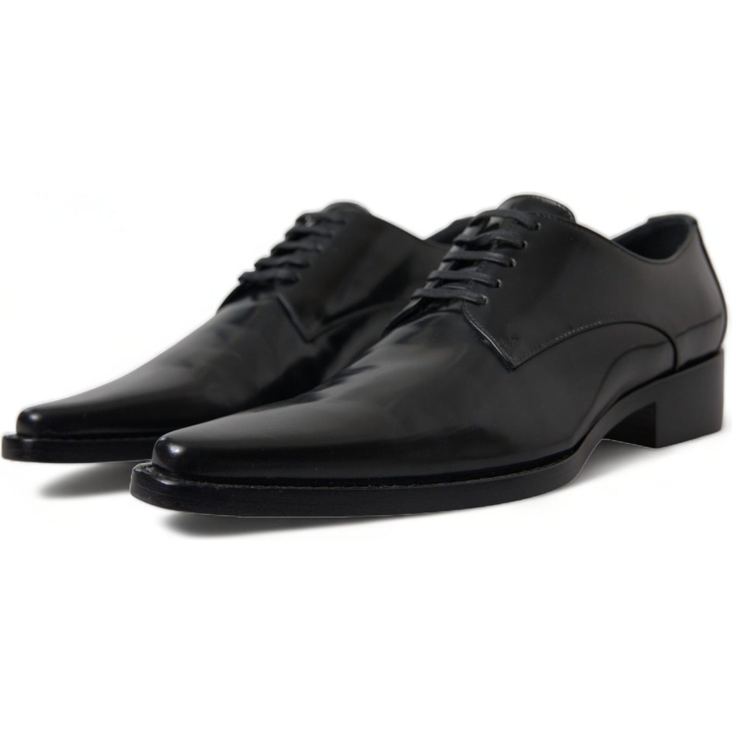 Dolce & Gabbana Black Leather Lace Up Formal Flats Shoes