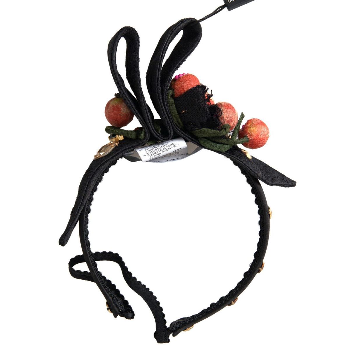 Dolce & Gabbana Black with multicolor Fig Fruit Crystal Tiara Diadem Headband