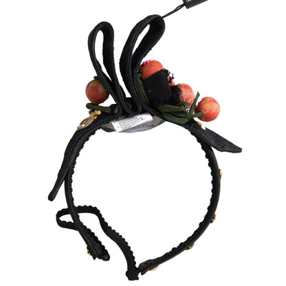 Dolce & Gabbana Black with multicolor Fig Fruit Crystal Tiara Diadem Headband