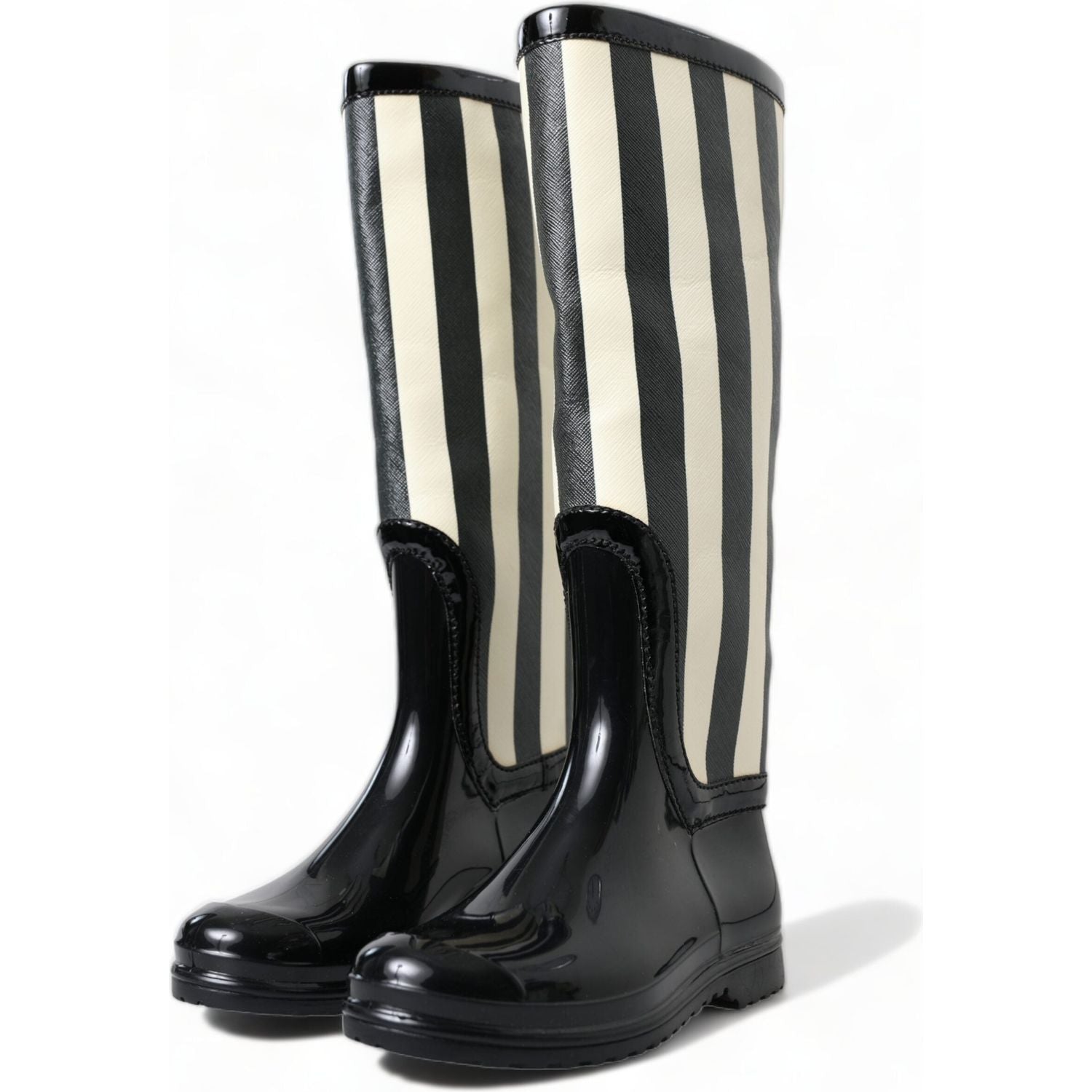 Dolce & Gabbana Black Rubber Knee High Flat Boots Shoes