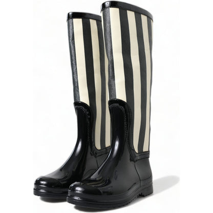 Dolce & Gabbana Black Rubber Knee High Flat Boots Shoes