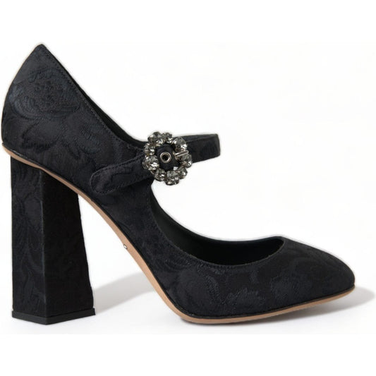 Dolce & Gabbana Black Brocade Mary Janes Heels Pumps Shoes