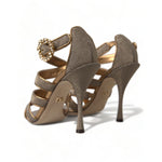Dolce & Gabbana Bronze Crystal Strap Heels Sandals Shoes