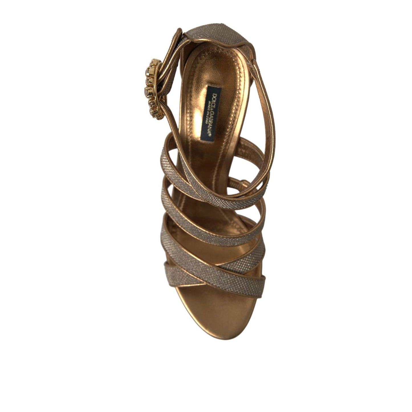 Dolce & Gabbana Bronze Crystal Strap Heels Sandals Shoes