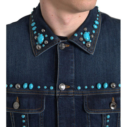 Dolce & Gabbana Blue Denim Turquoise Stones Studded Jacket