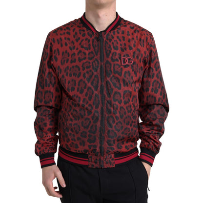 Dolce & Gabbana Red Leopard Bomber Short Coat Jacket