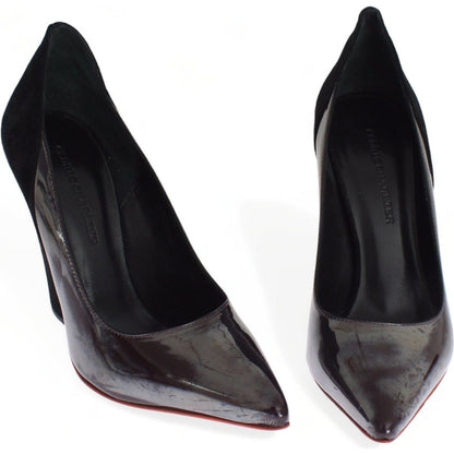 Cédric Charlier Gray Black Leather Suede Heels Pumps Shoes