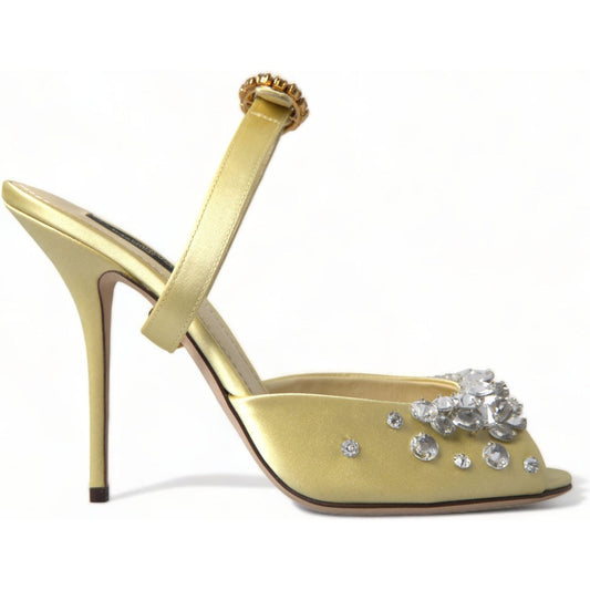 Dolce & Gabbana Yellow Satin Crystal Mary Janes Sandals LA10359-39