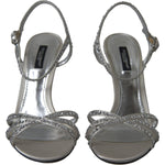 Dolce & Gabbana Silver Crystal Ankle Strap Sandals Shoes
