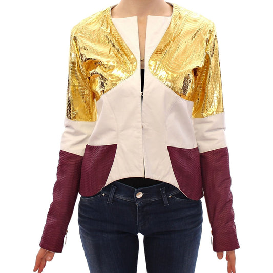Vladimiro Gioia White Gold Purple Leather Jacket GSS10678-1