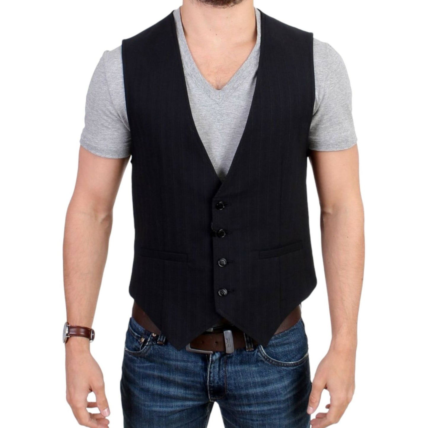 Costume National Black striped cotton casual vest
