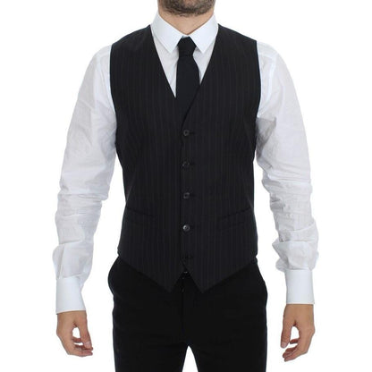 Dolce & Gabbana Black Striped Wool Silk Dress Vest Gilet