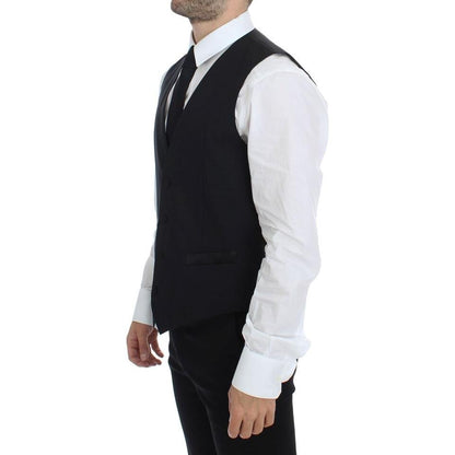 Dolce & Gabbana Black Wool Silk Stretch Dress Vest Blazer