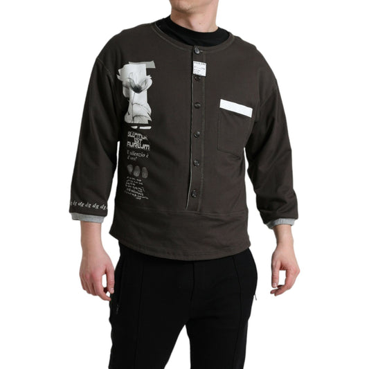 Dolce & Gabbana Dark Gray Cotton Button Down Pullover Sweater TSH84776-50