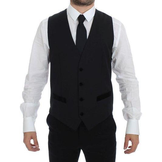 Dolce & Gabbana Black Wool Formal Dress Vest Gilet Weste