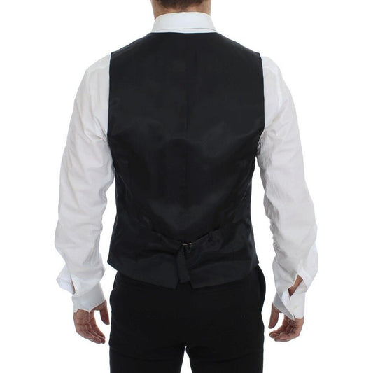 Dolce & Gabbana Gray Striped Wool Single Breasted Vest
