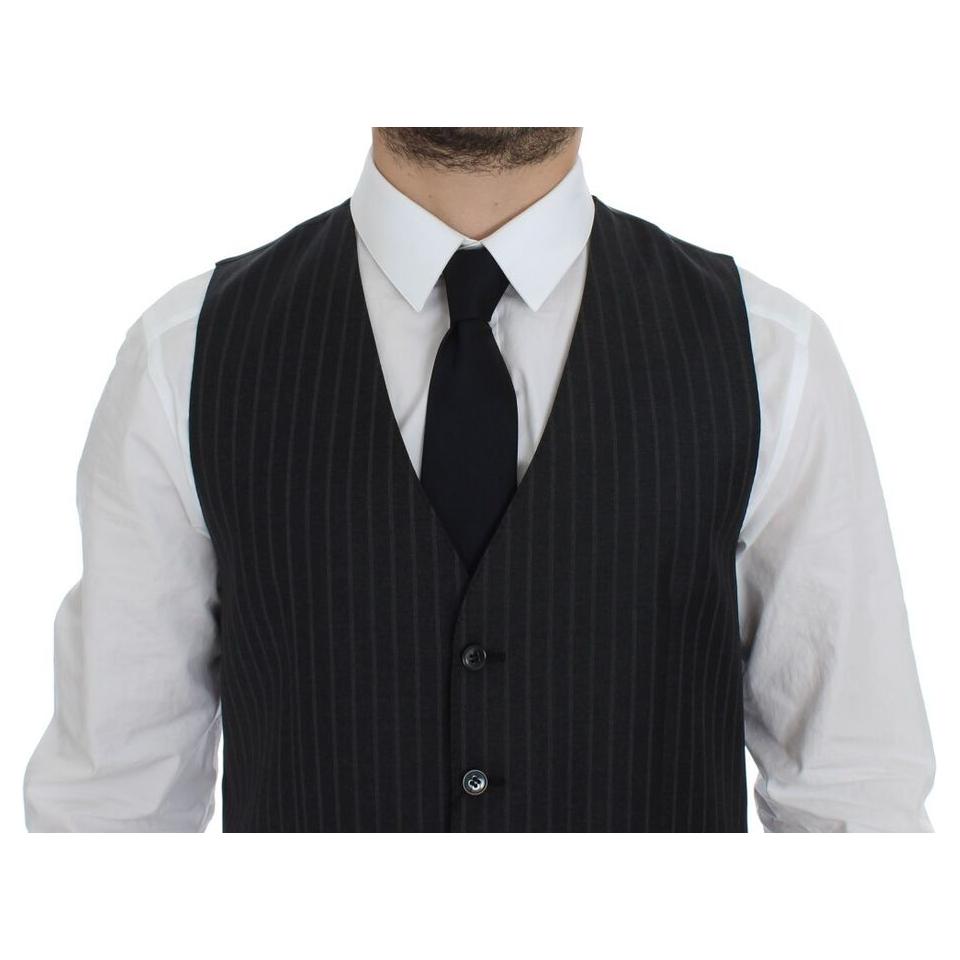 Dolce & Gabbana Gray Striped Wool Logo Vest Gilet Weste