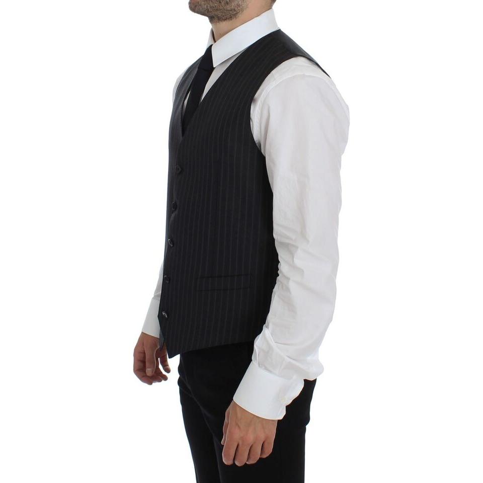 Dolce & Gabbana Gray Striped Wool Logo Vest Gilet Weste