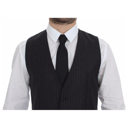 Dolce & Gabbana Gray Striped Wool Logo Vest Gilet Vests
