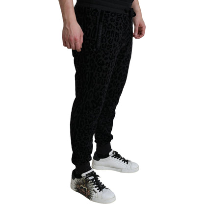 Dolce & Gabbana Black Leopard Cotton Slim Fit Jogger Pants