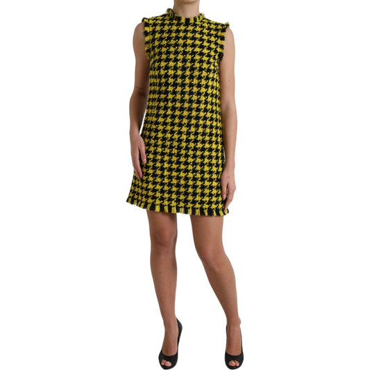 Dolce & Gabbana Yellow Houndstooth Sleeveless Aline Mini Dress DR28964-40