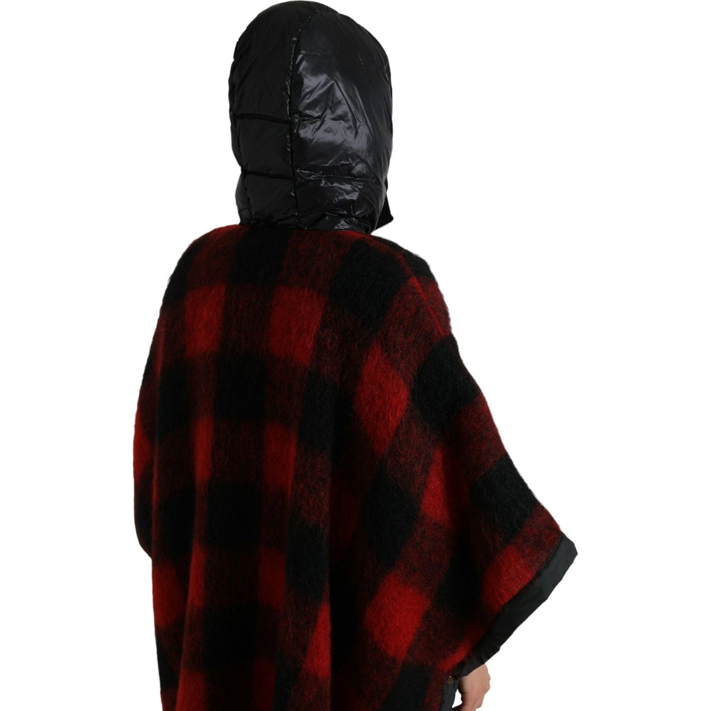 Dolce & Gabbana Black Red Buffalo Check Hooded Poncho Jacket