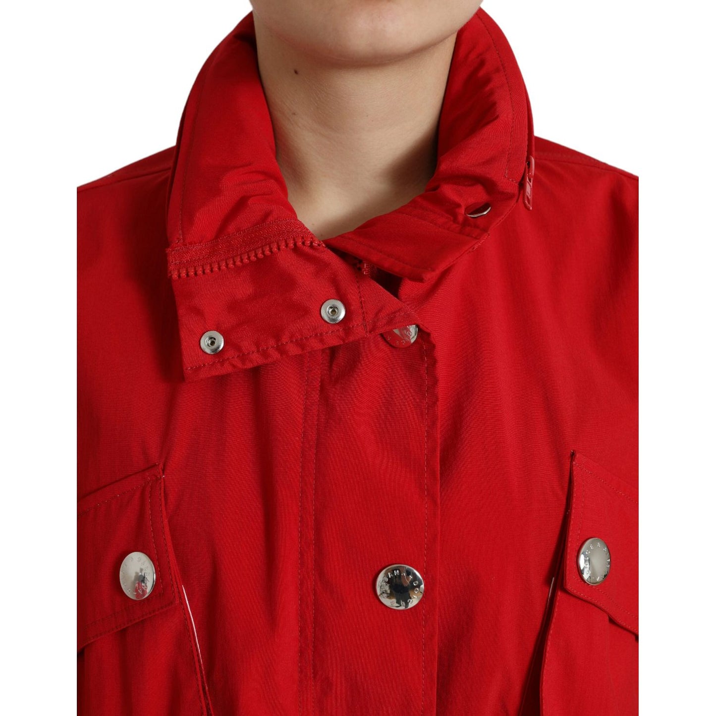 Dolce & Gabbana Red Polyester Hooded Button Rain Coat Jacket JKT3709-40