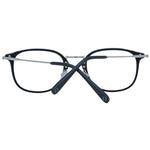 Omega Black Men Glasses Frame, full-rim round style, metal and plastic mix, black color, demo lenses, size 52-22-145, branded case included.