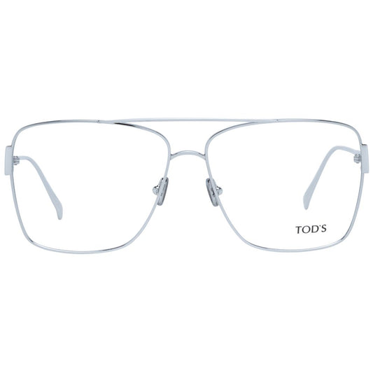 Tod's Silver Women Glasses Frame, full-rim metal design with demo lenses and a rectangle style, featuring branded case.