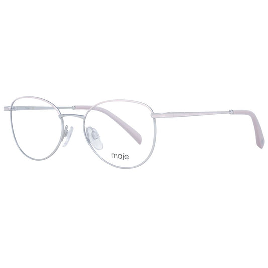 Maje Silver Women Glasses Frame, full-rim oval style, silver metal with demo lenses, size 50-17-135, includes branded case.