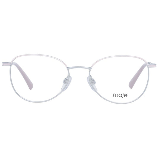 Maje Silver Women Glasses Frame, oval full-rim design with metal frame and demo lenses, includes branded case. Size 50-17-135.